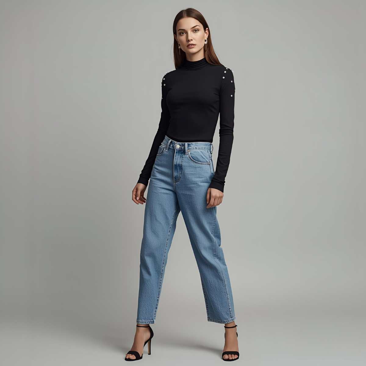 Ambrosia – Women’s Long-Sleeve Turtleneck | Black with Pearl Details