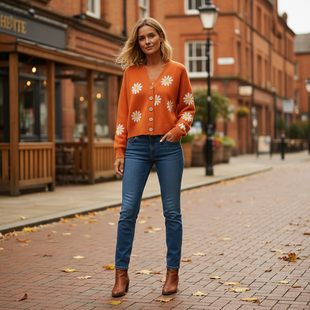 Rowena – Women’s Cardigan | Floral Pattern, Button Closure